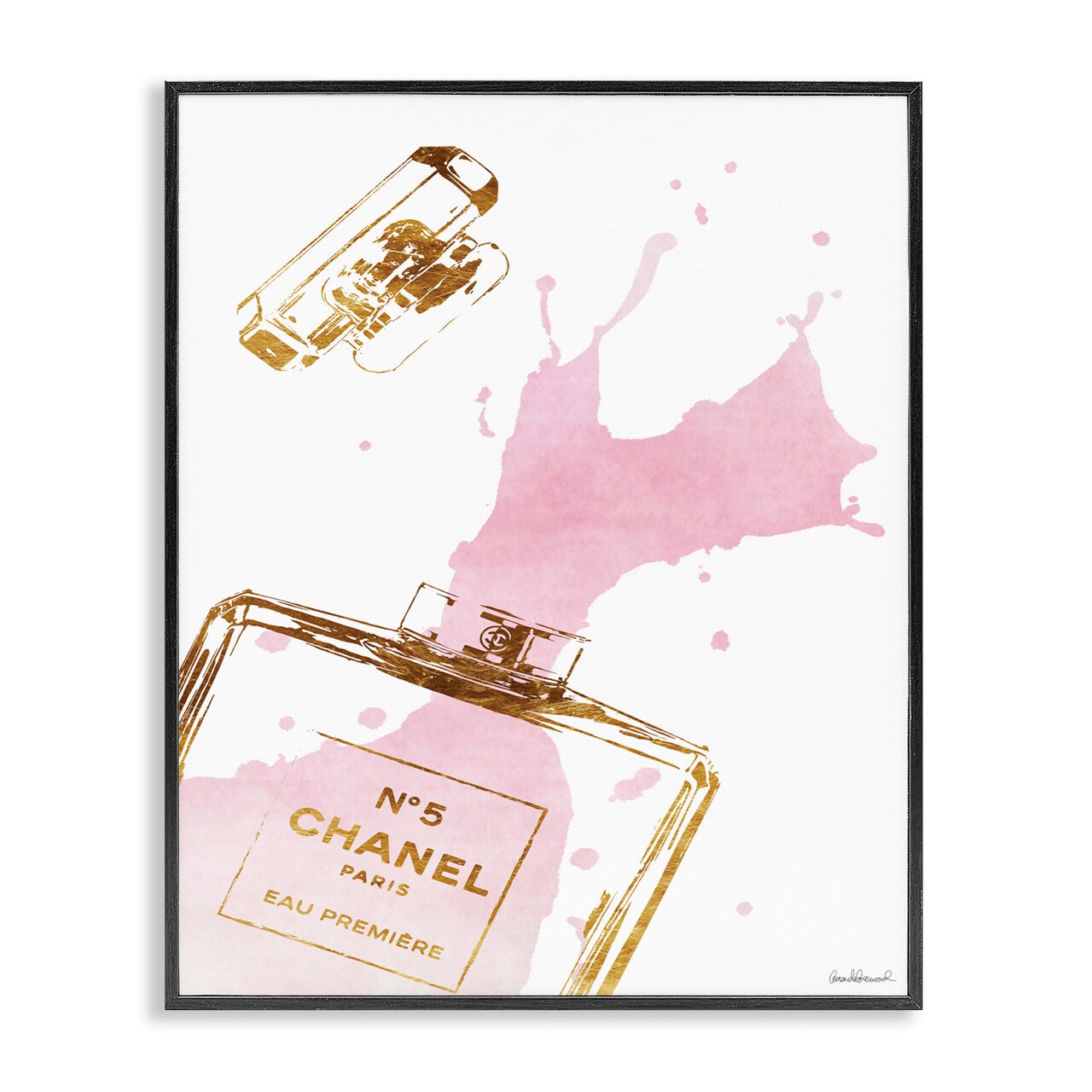 Stupell Industries Glam Perfume Bottle Splash Pink Gold Framed Giclee Art